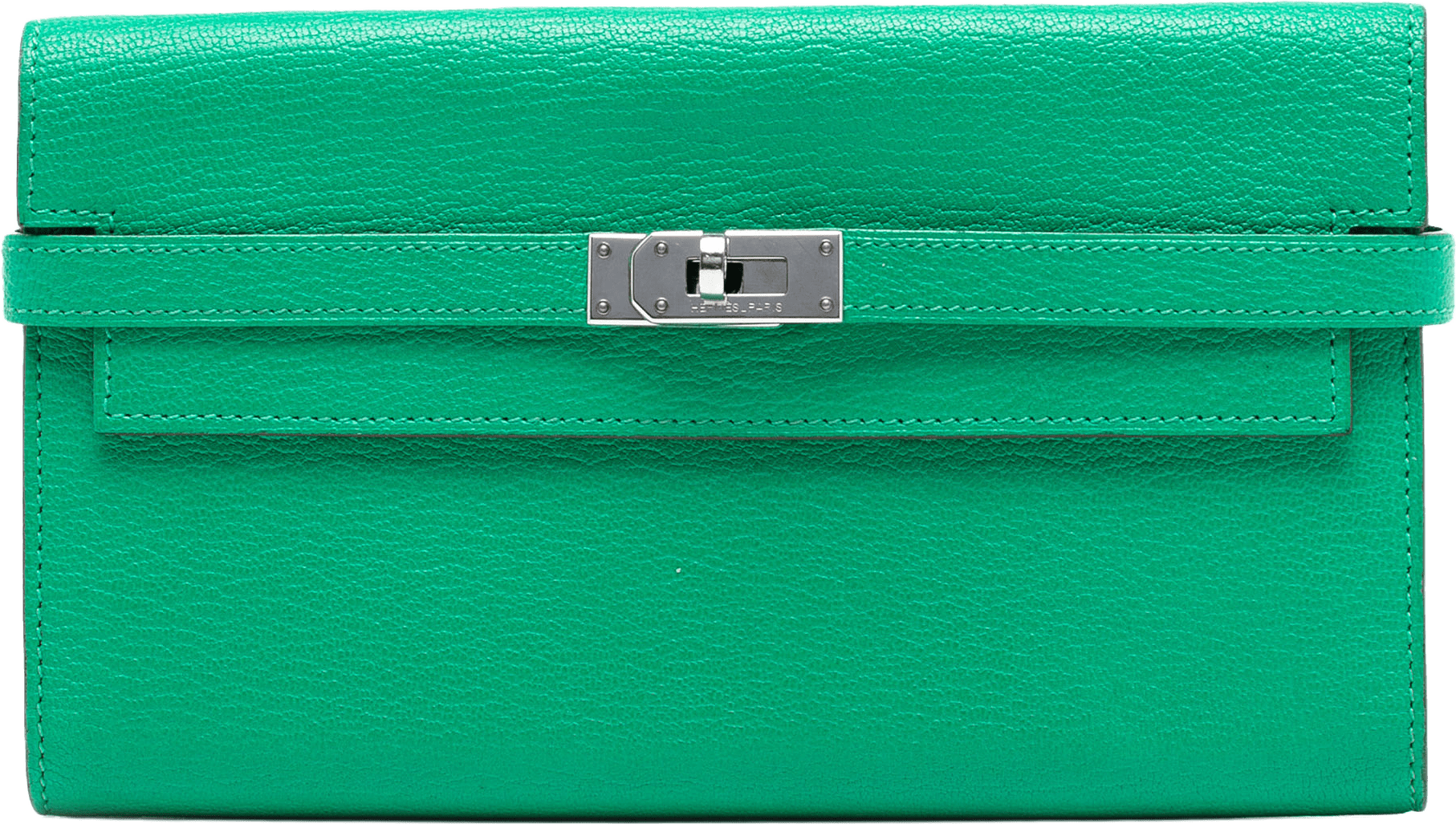 Hermès Chevre Mysore Kelly Longue Wallet, från Luxclusif, i färgen green.