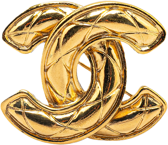 Chanel Gold Plated Cc Quilted Brooch