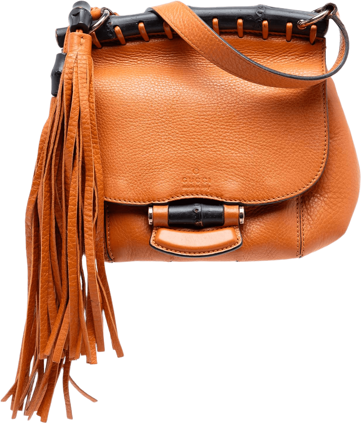 Gucci Small Leather Bamboo Nouveau Fringe Crossbody, från Luxclusif, i färgen orange.