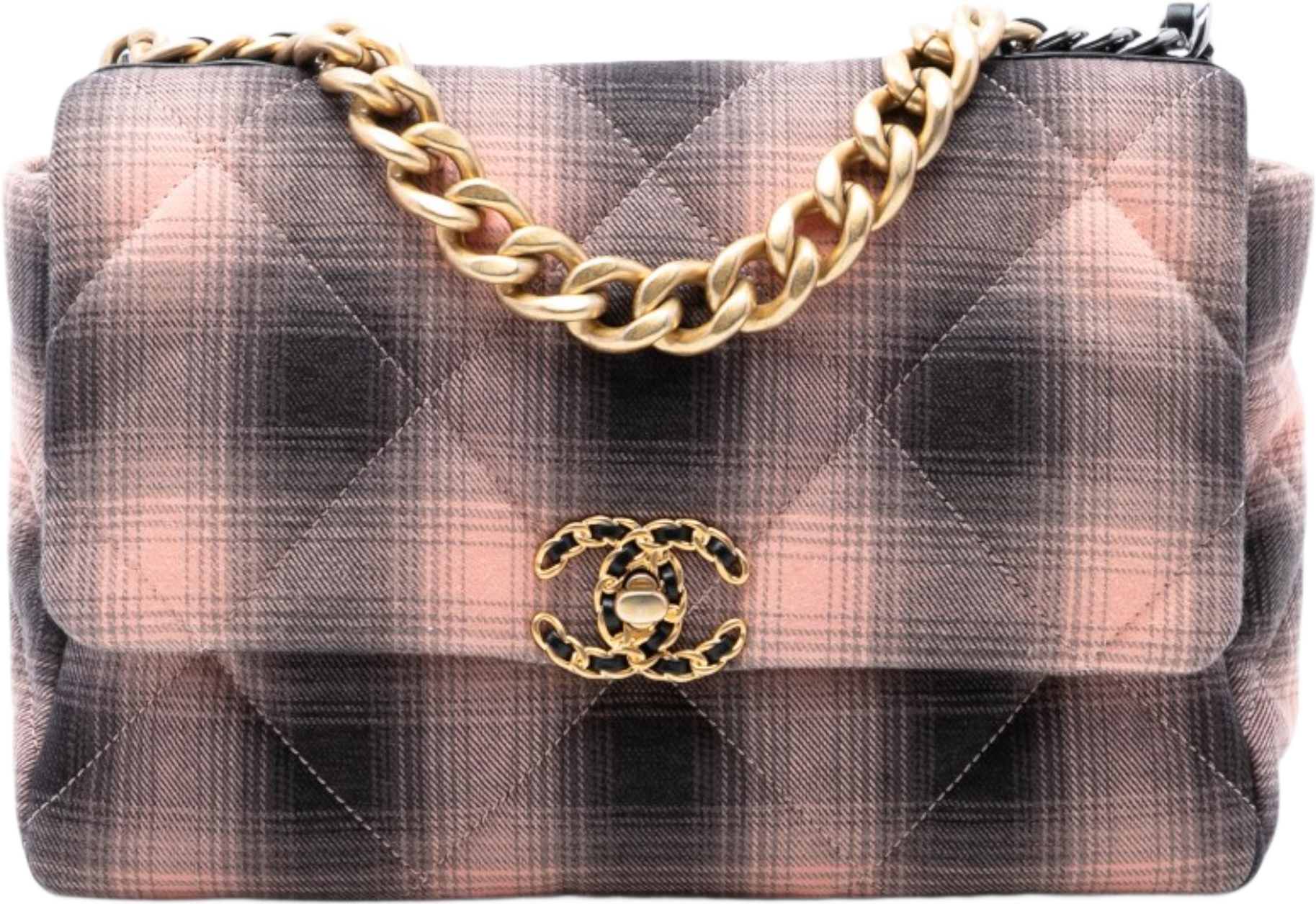 Chanel Large Cotton Check 19 Flap, från Luxclusif, i färgen pink.