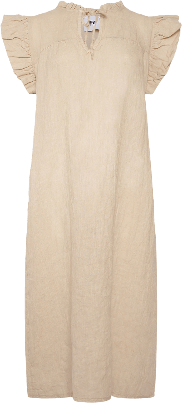 Etta, Frill Dress, Linen - Soft Grey
