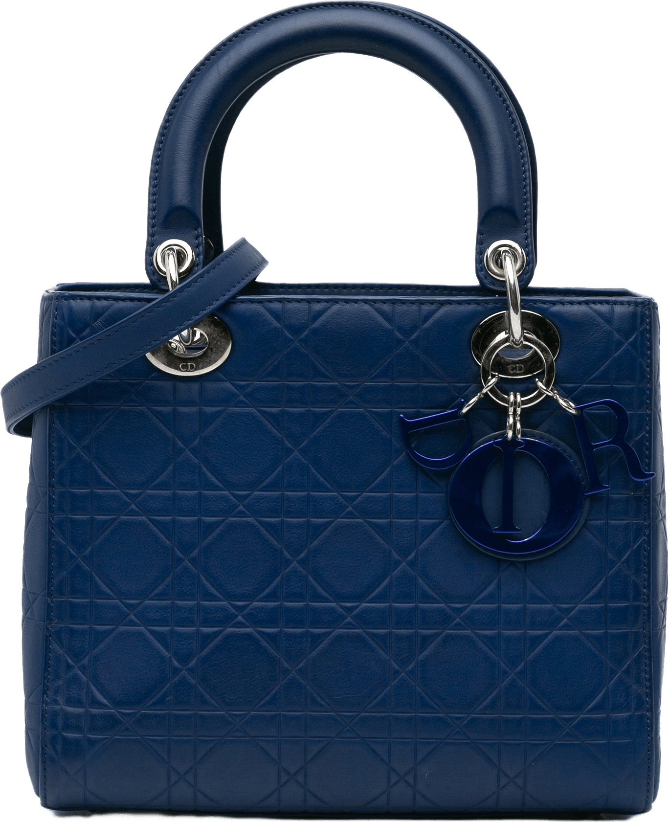 Dior Medium Ultra Matte Calfskin Cannage Embossed Lady Dior, från Luxclusif, i färgen blue.