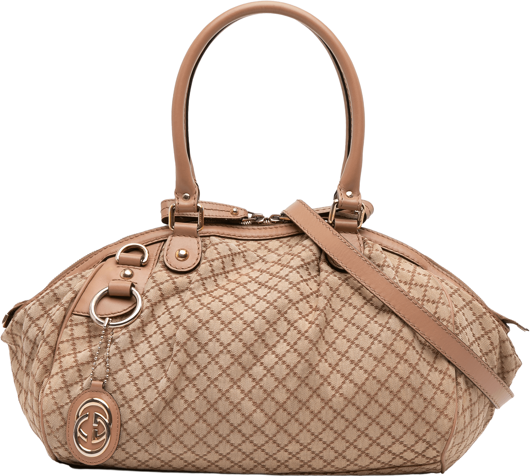 Gucci Diamante Canvas Sukey Satchel, från Luxclusif, i färgen beige.