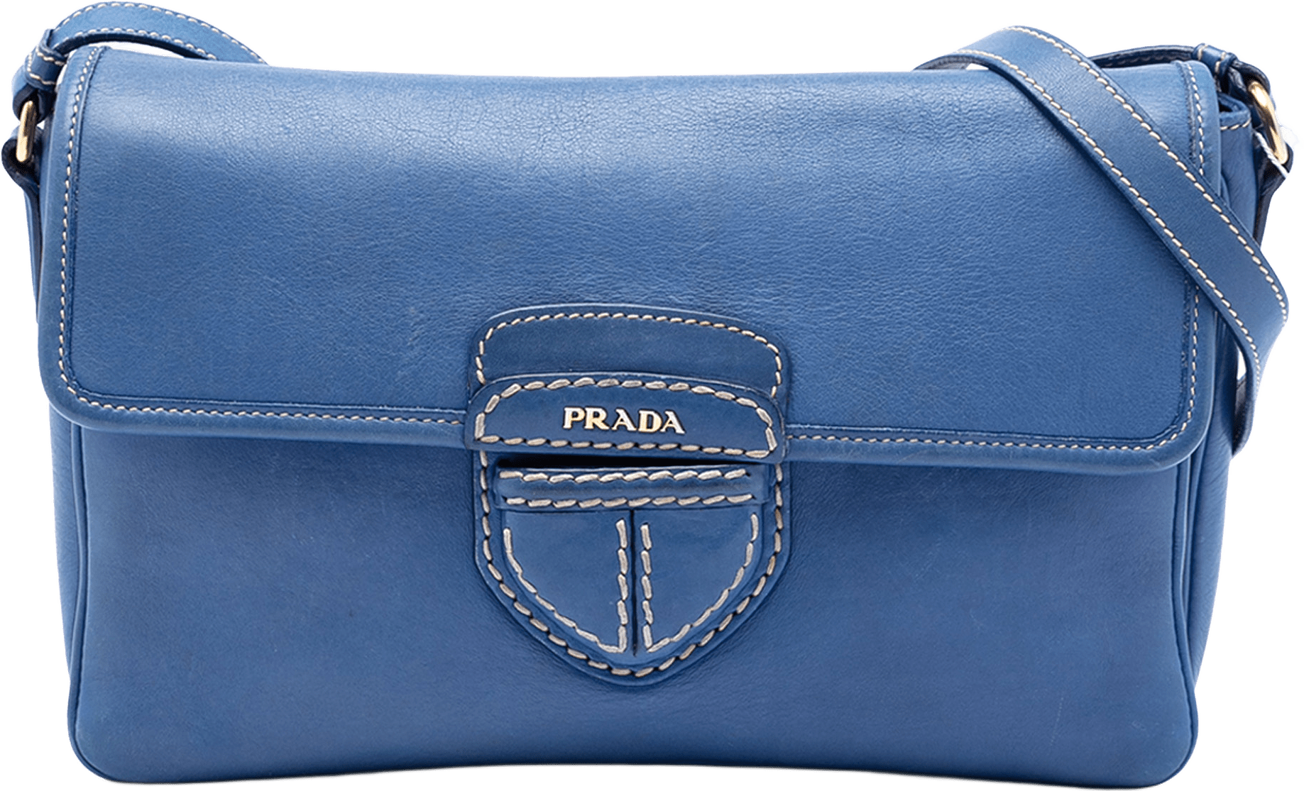 Prada City Calf Pattina Crossbody, från Luxclusif, i färgen blue.