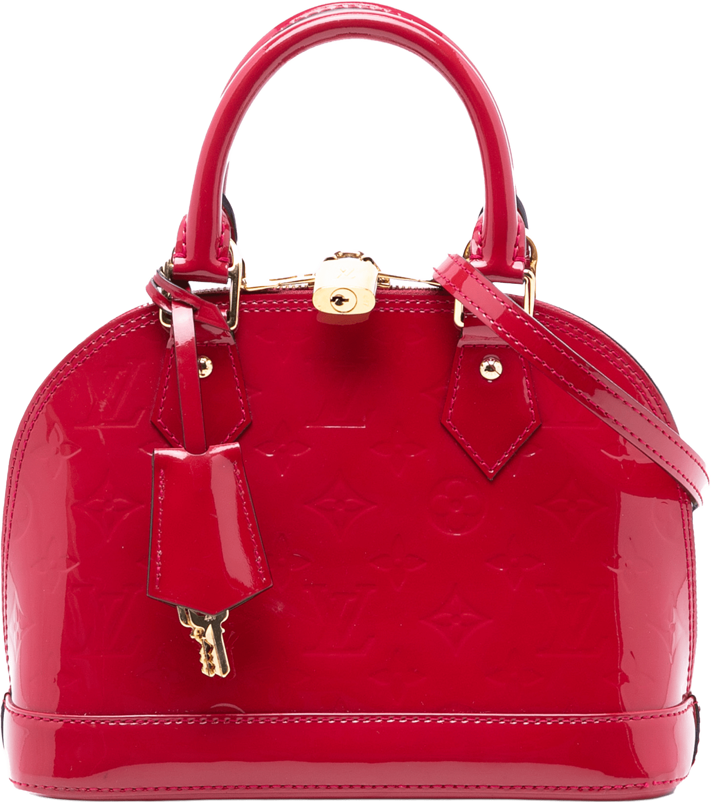 Louis Vuitton Monogram Vernis Alma Bb, från Luxclusif, i färgen red.