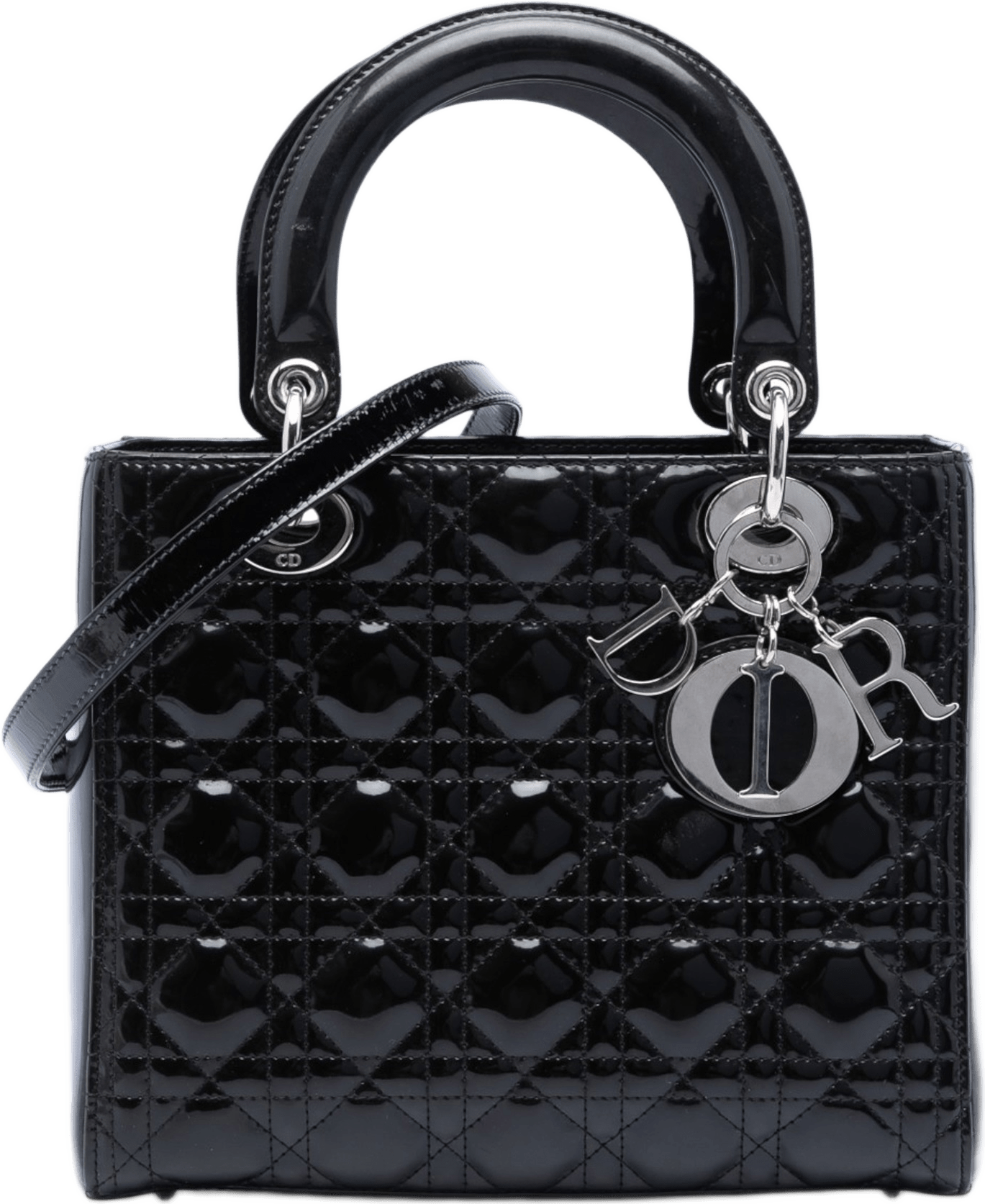 Dior Medium Patent Cannage Lady Dior, från Luxclusif, i färgen black.