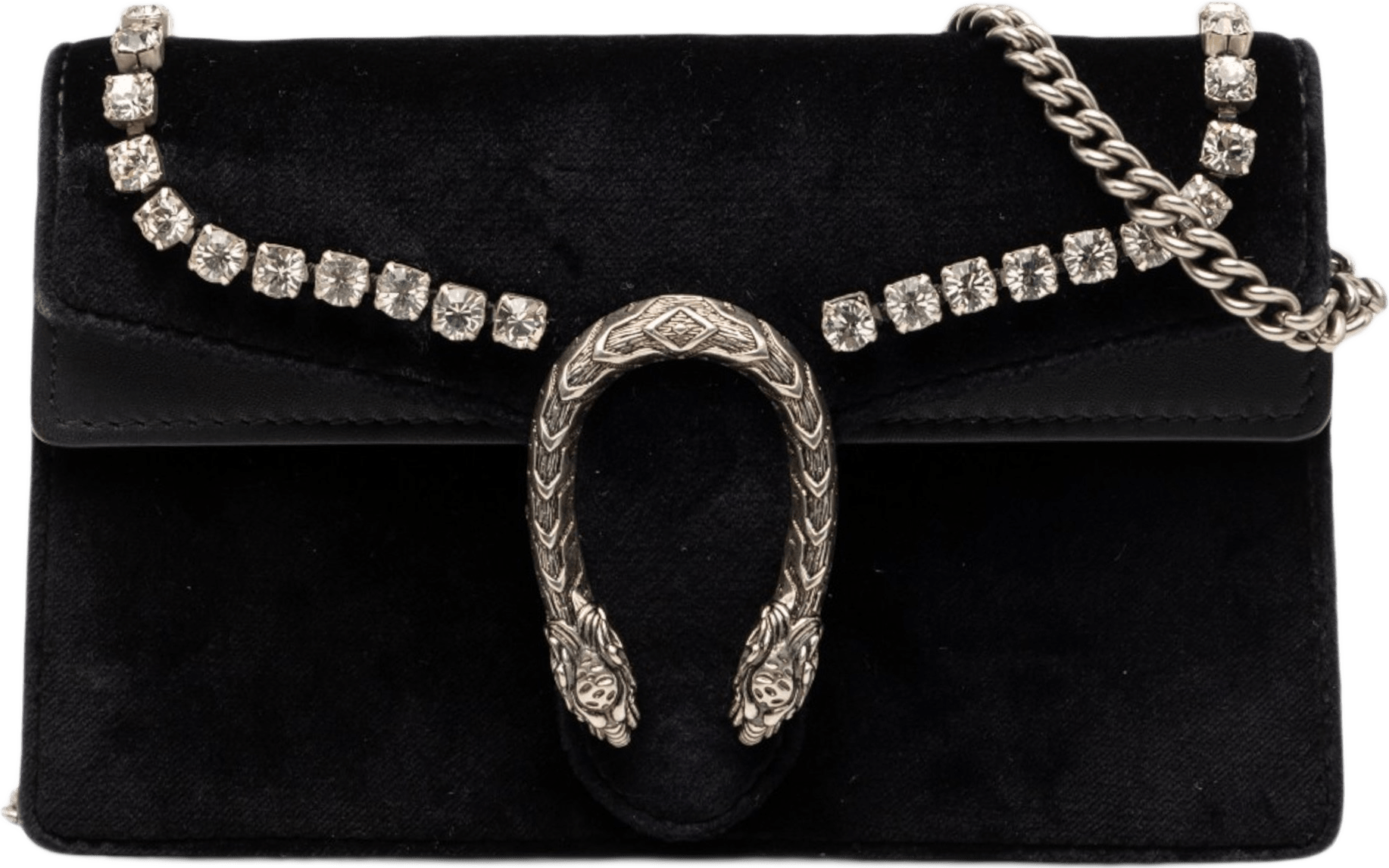 Gucci Mini Crystal Embellished Velvet Dionysus Crossbody, från Luxclusif, i färgen black.