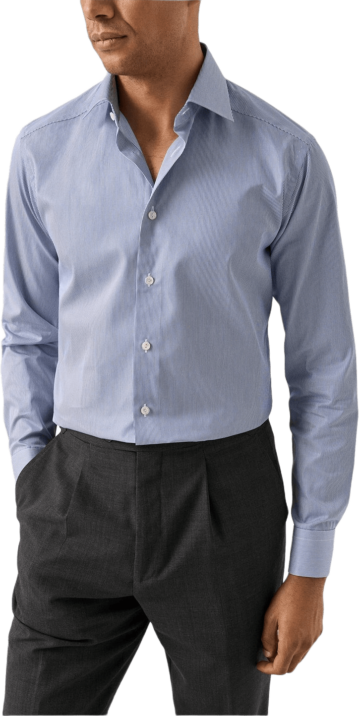 Randig Poplinskjorta I Supima 120 Contemporary Fit, från Eton, i färgen mid blue.