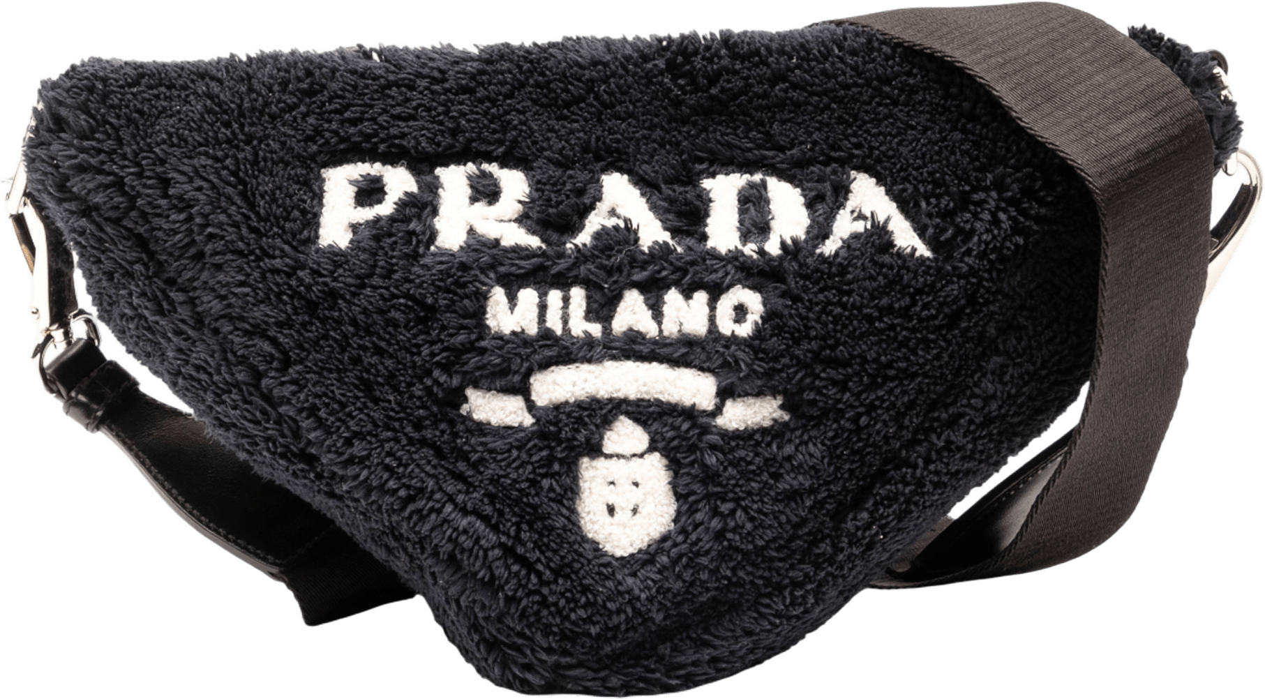 Prada Spugna Terry Cloth Triangle Logo Crossbody, från Luxclusif, i färgen black.
