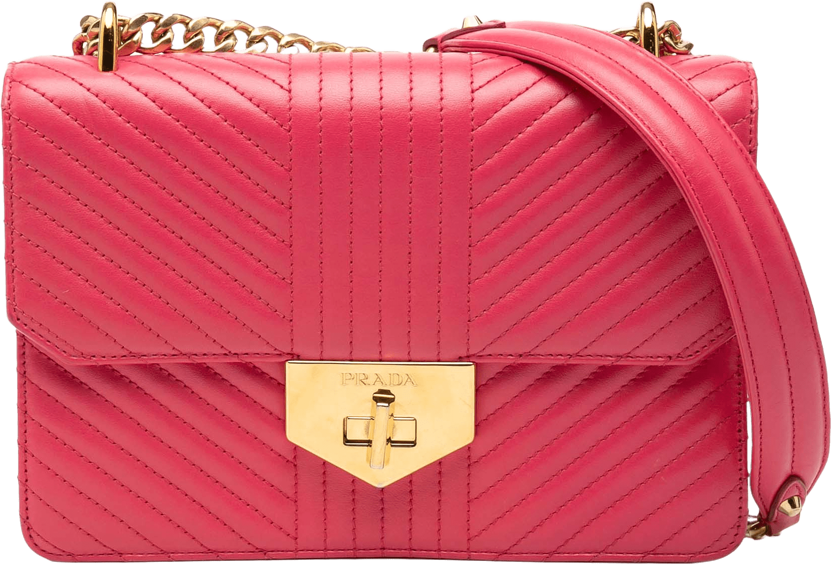 Prada Soft Calf Chevron Impunture Turn Lock Chain Crossbody, från Luxclusif, i färgen blush.