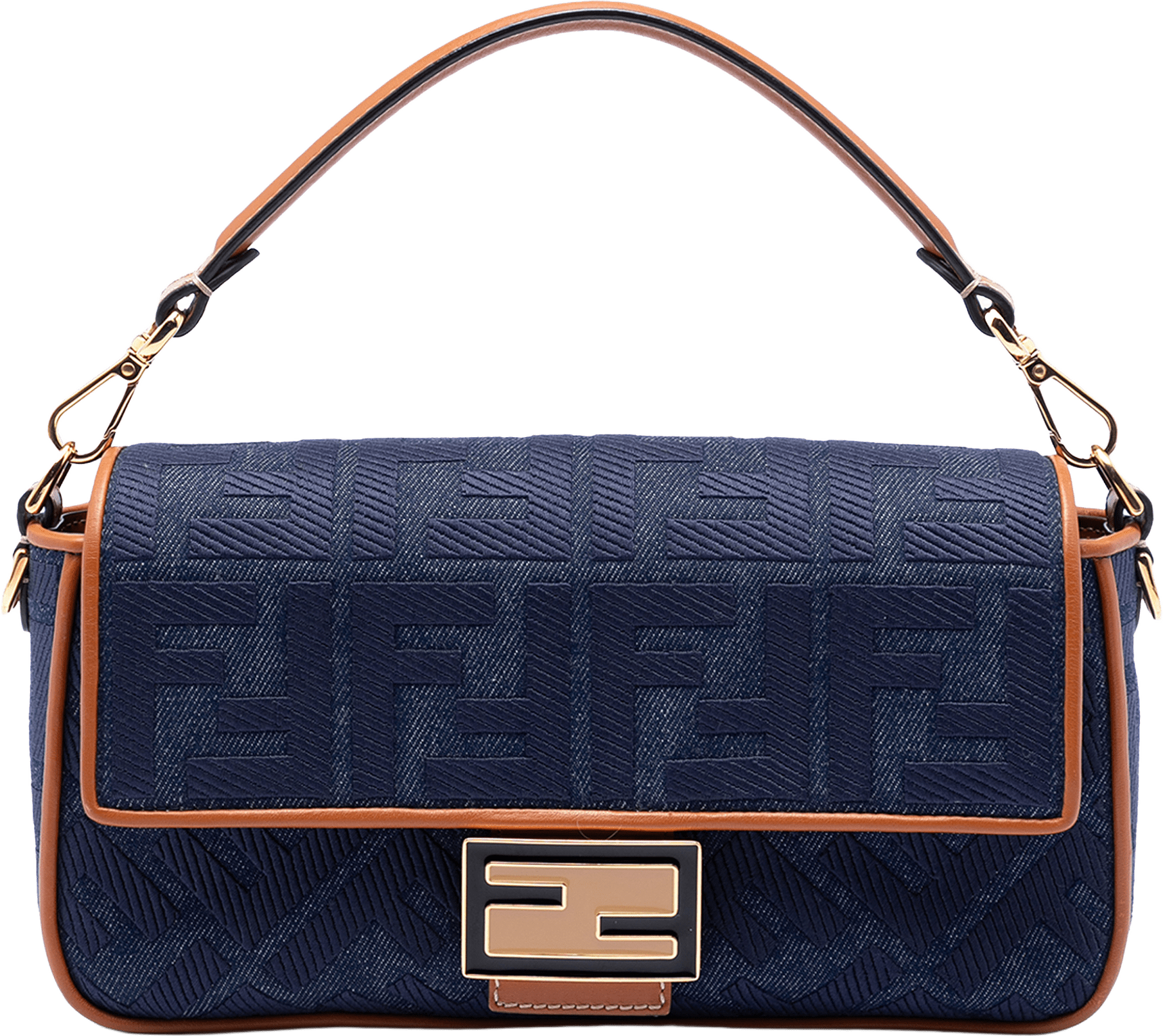 Fendi Zucca Embroidered Denim Baguette Satchel, från Luxclusif, i färgen denim.