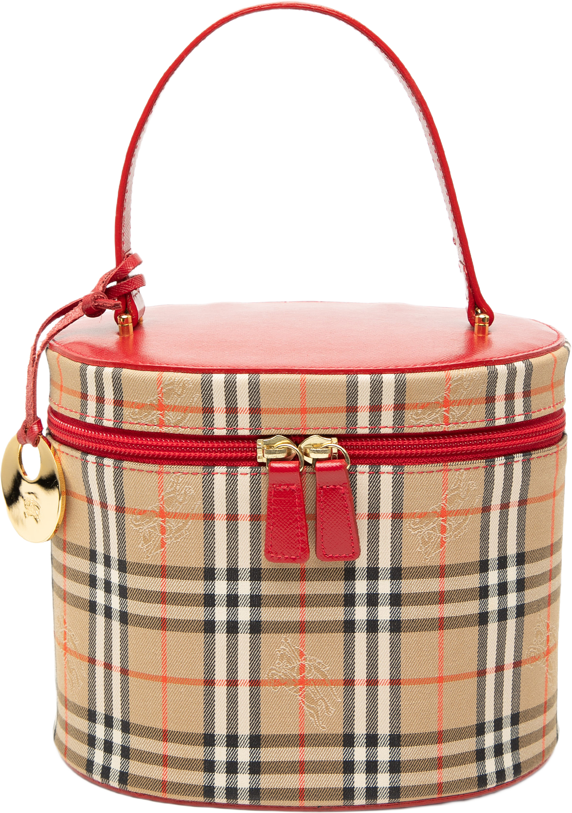 Burberry Haymarket Check Canvas Vanity Bag, från Luxclusif, i färgen röd.
