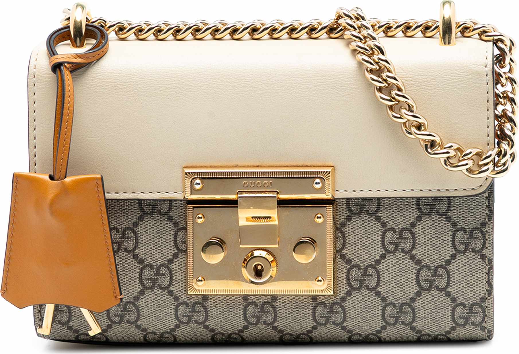 Gucci Small Gg Supreme Padlock Crossbody, från Luxclusif, i färgen beige.