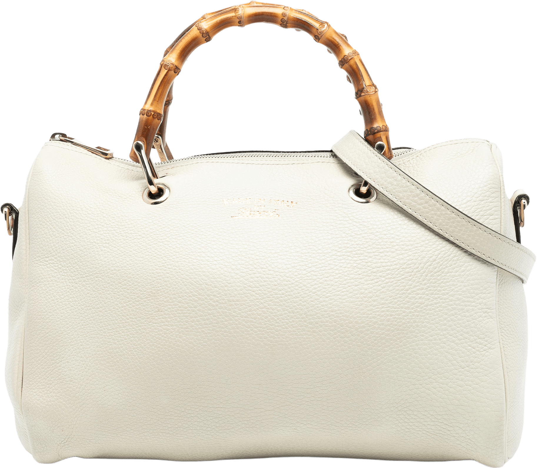 Gucci Medium Calfskin Bamboo Shopper Boston Bag, från Luxclusif, i färgen white.