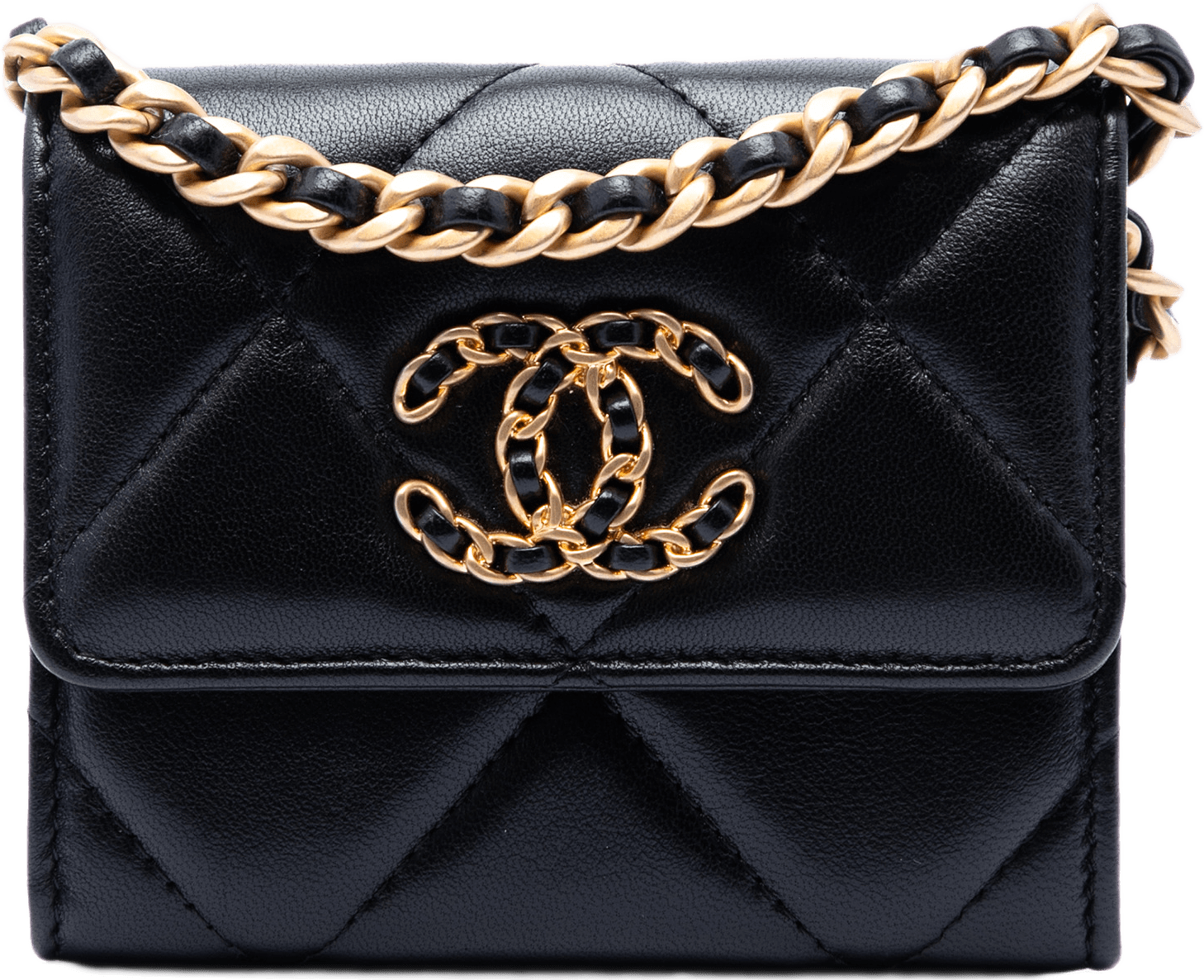 Chanel Quilted Lambskin 19 Flap Coin Purse With Chain, från Luxclusif, i färgen svart.
