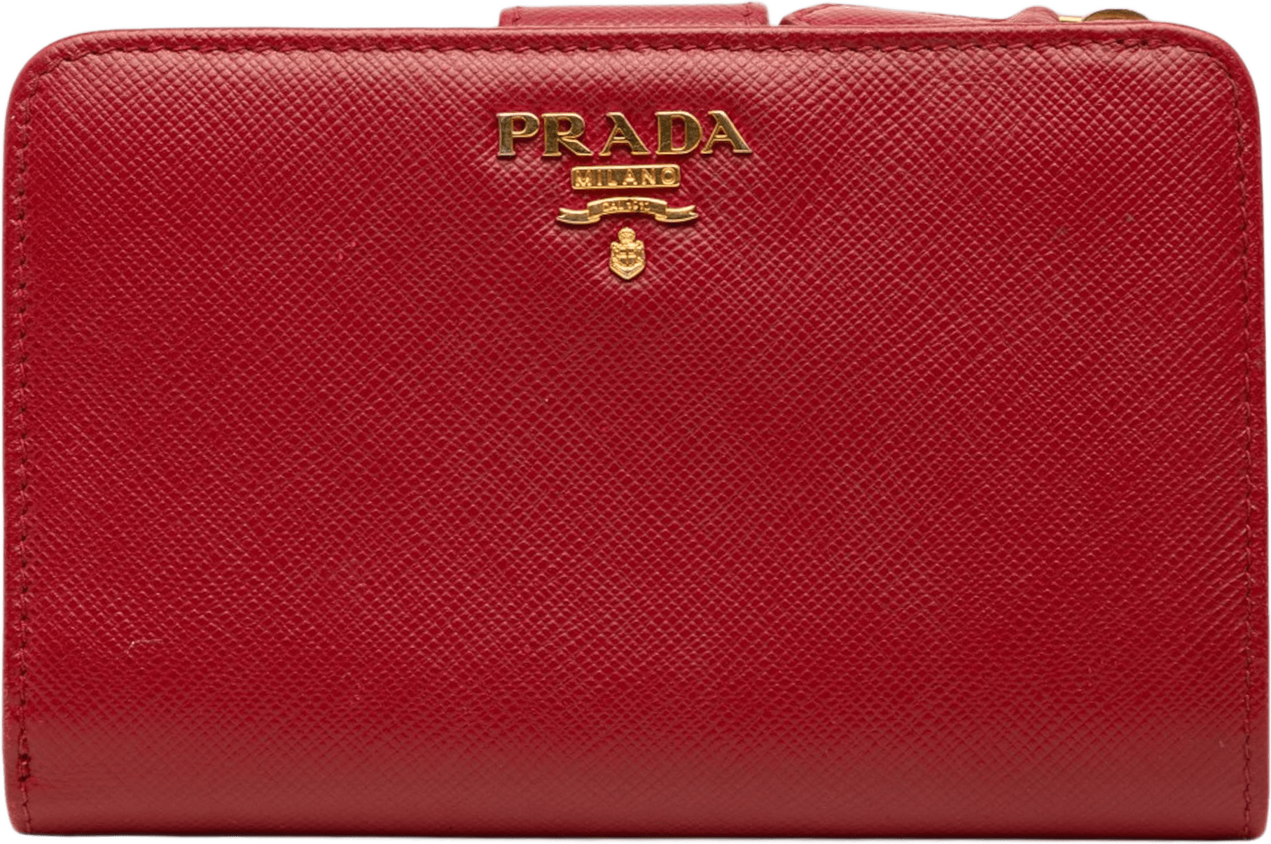 Prada Saffiano Bifold Compact Wallet, från Luxclusif, i färgen red.