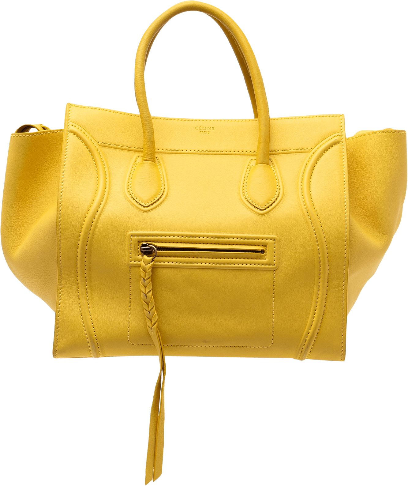 Celine Medium Leather Phantom Luggage Tote, från Luxclusif, i färgen yellow.