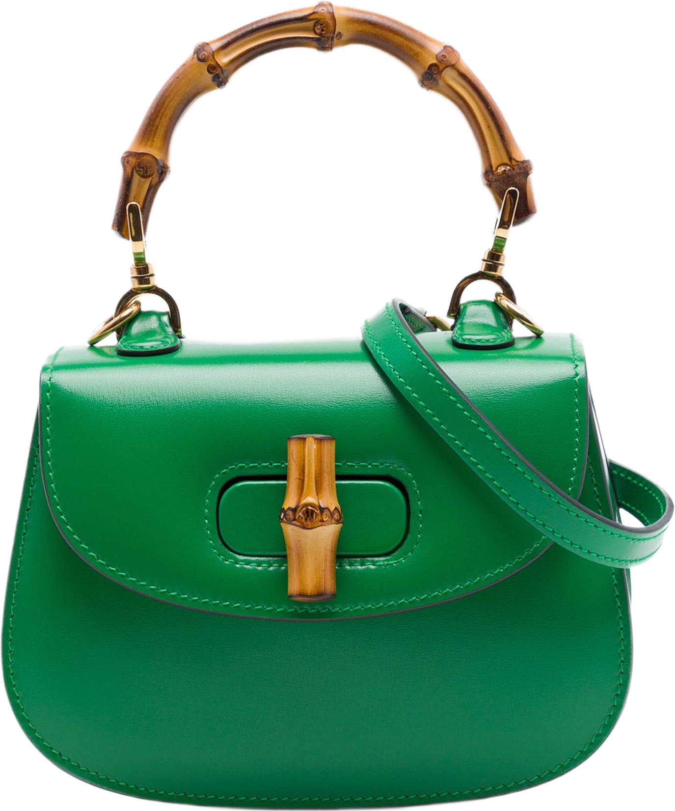 Gucci Mini Calfskin 1947 Bamboo Top Handle Bag, från Luxclusif, i färgen green.