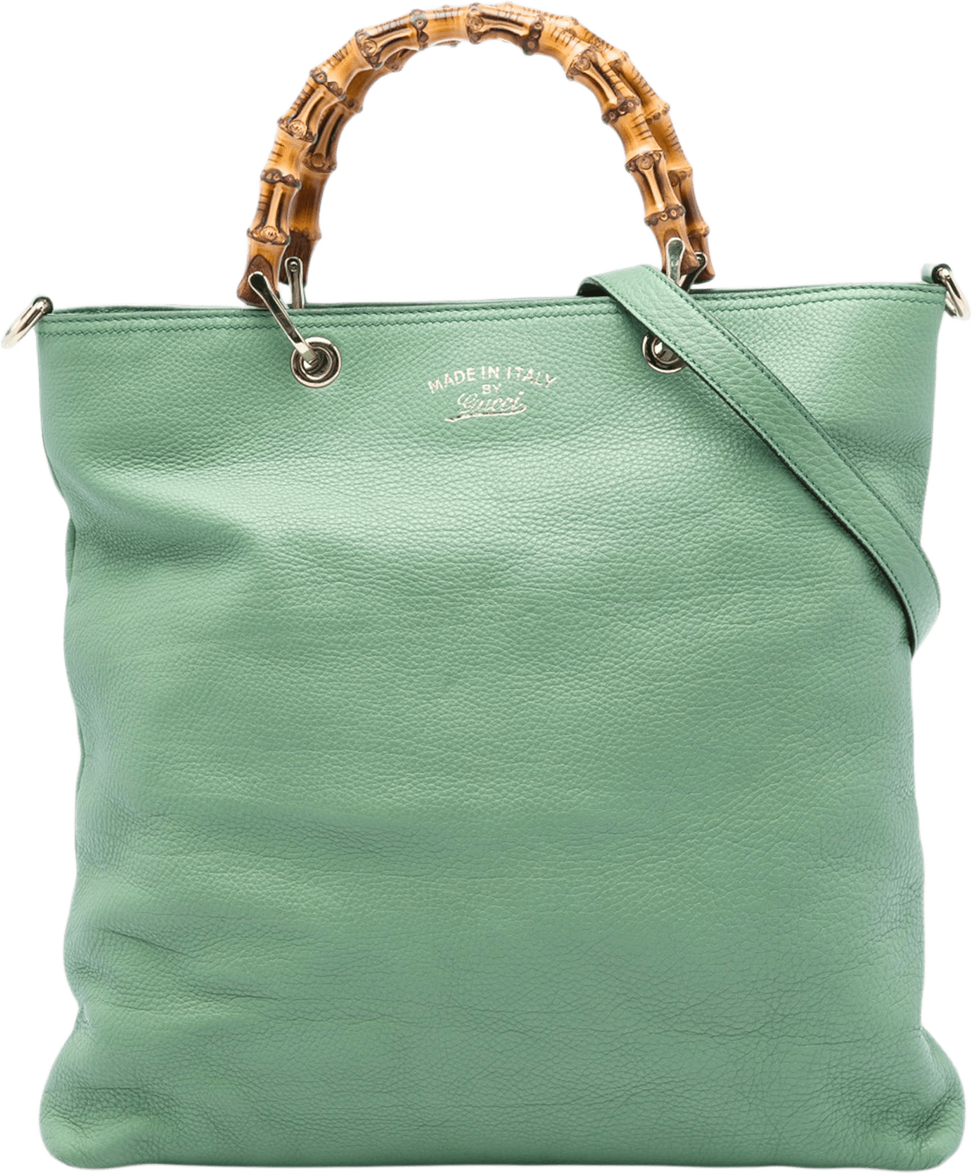 Gucci Tall Calfskin Bamboo Shopper Tote, från Luxclusif, i färgen grön.