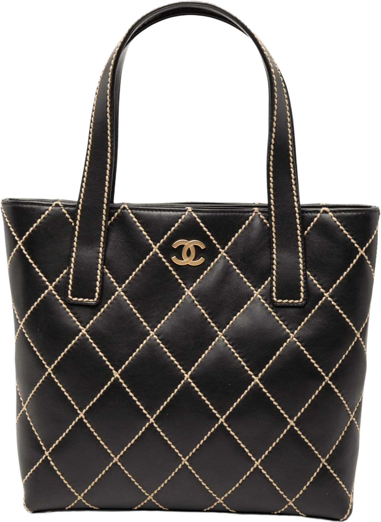 Chanel Small Cc Quilted Calfskin Wild Stitch Tote, från Luxclusif, i färgen black.