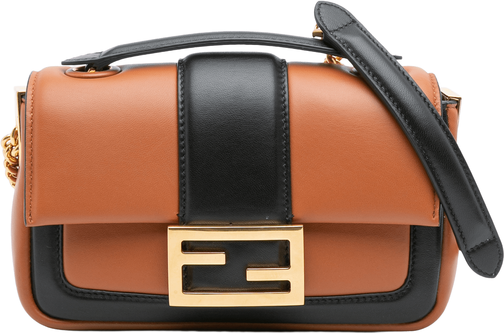 Fendi Mini Bicolor Nappa Apolo Chain Baguette Shoulder Bag, från Luxclusif, i färgen brown.