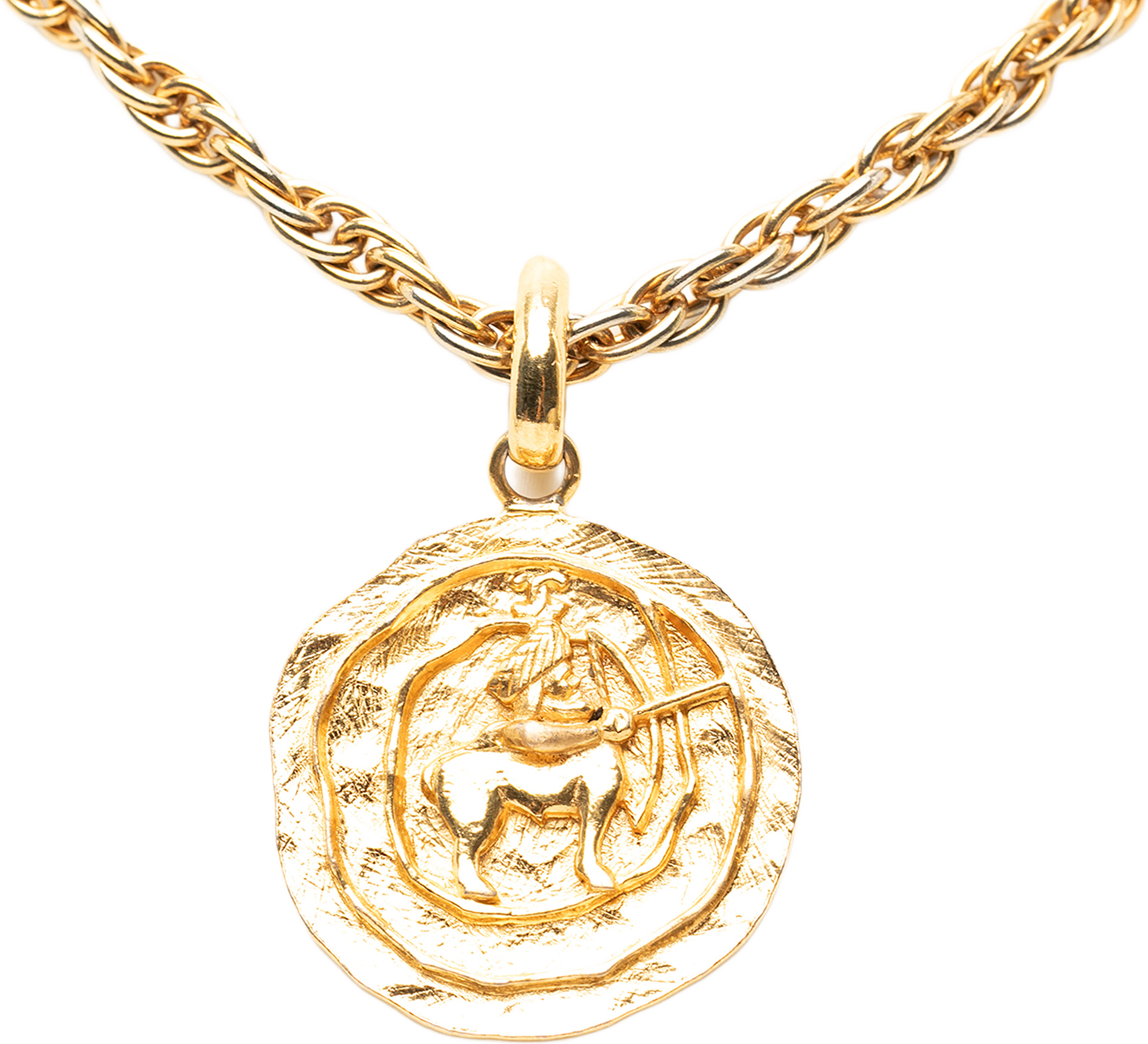 Chanel Cc Gold Plated Centaur Medallion Pendant Necklace, från Luxclusif, i färgen guld.