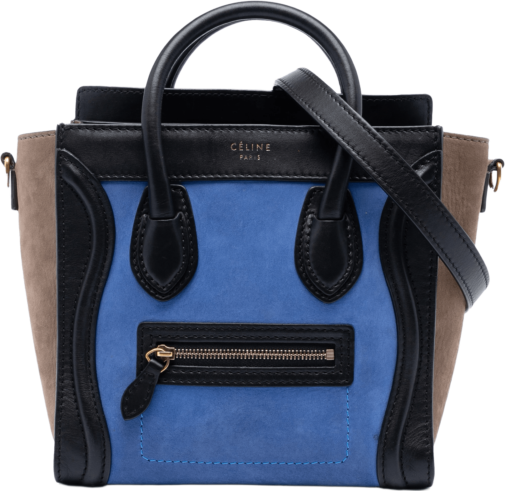 Celine Nano Tricolor Nubuck And Calfskin Luggage Tote, från Luxclusif, i färgen blue.