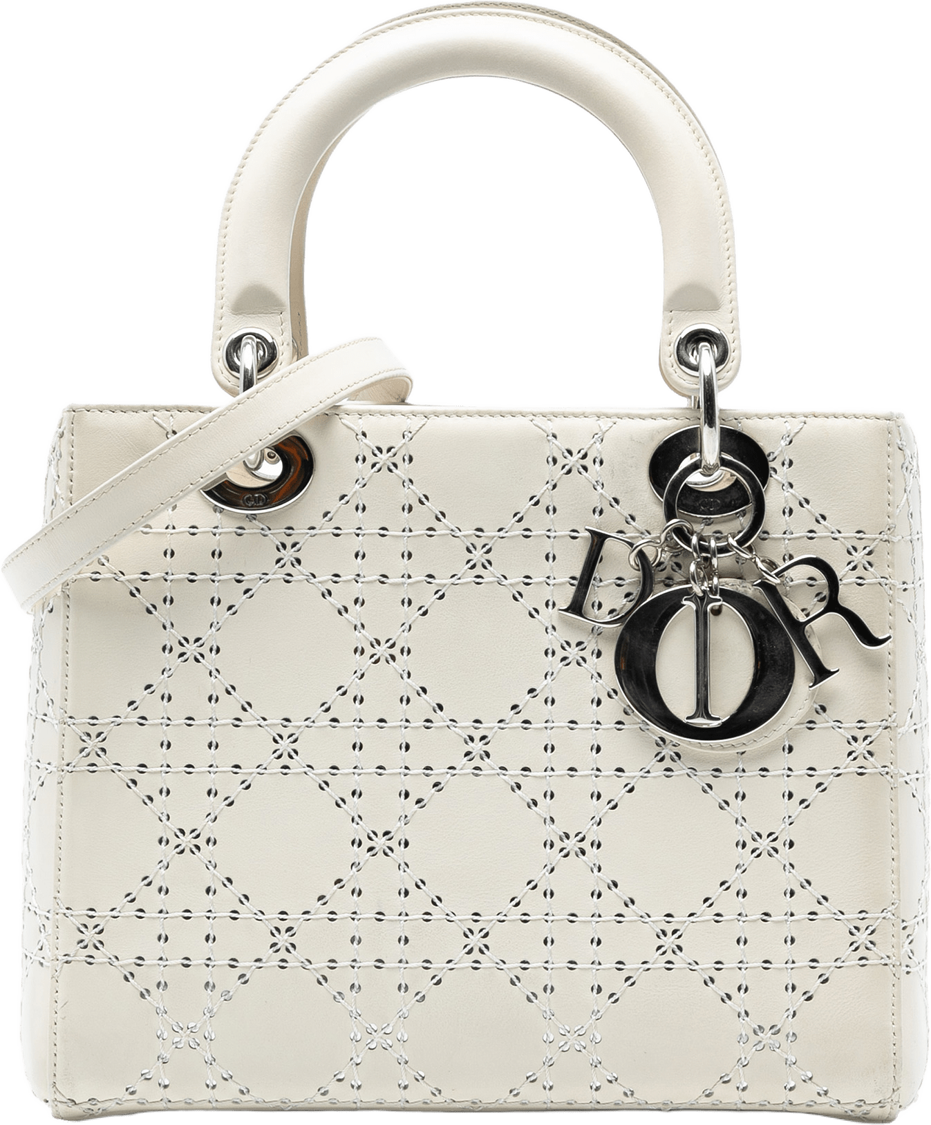 Dior Medium Perforated Calfskin Cannage Lady Dior, från Luxclusif, i färgen white.