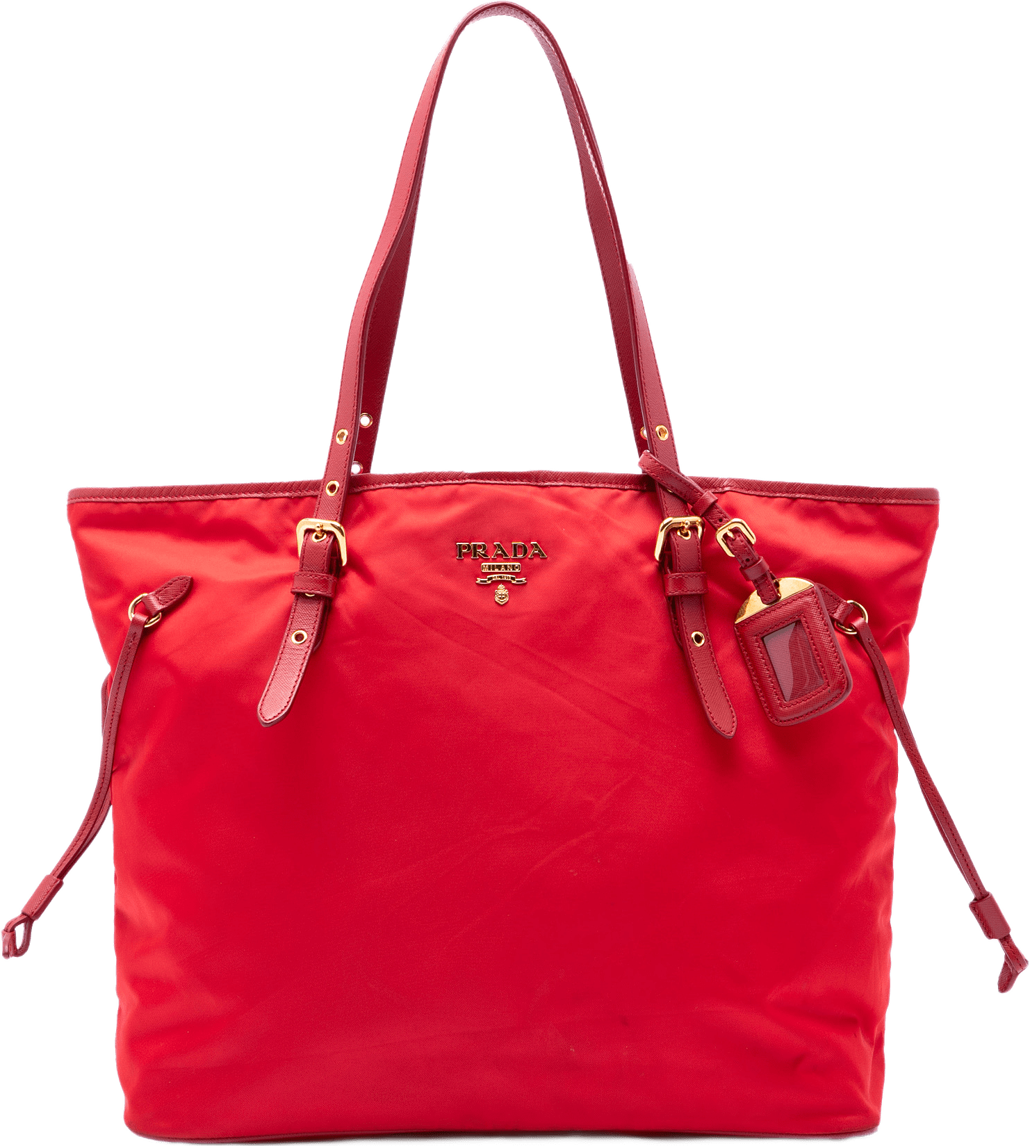 Prada Saffiano Trimmed Tessuto Tote, från Luxclusif, i färgen röd.