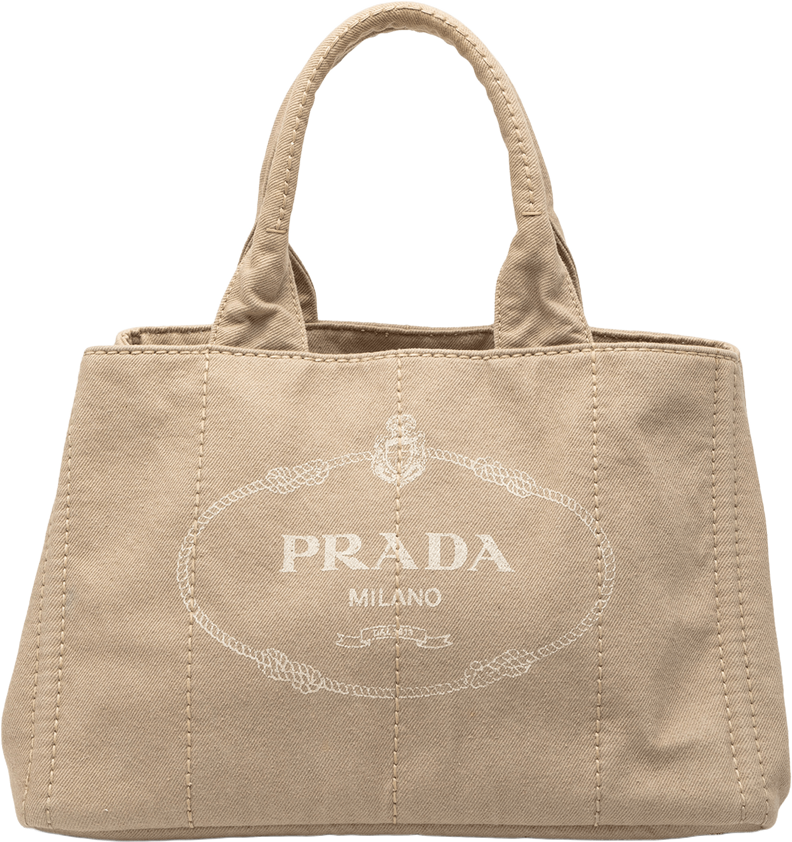 Prada Canvas Canapa Logo Satchel, från Luxclusif, i färgen beige.