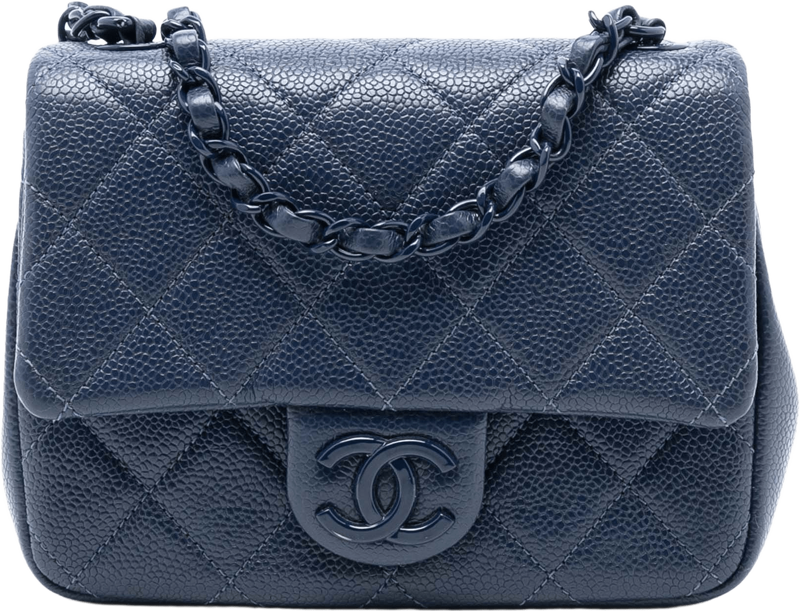 Chanel Mini Square Caviar Incognito Flap, från Luxclusif, i färgen navy.