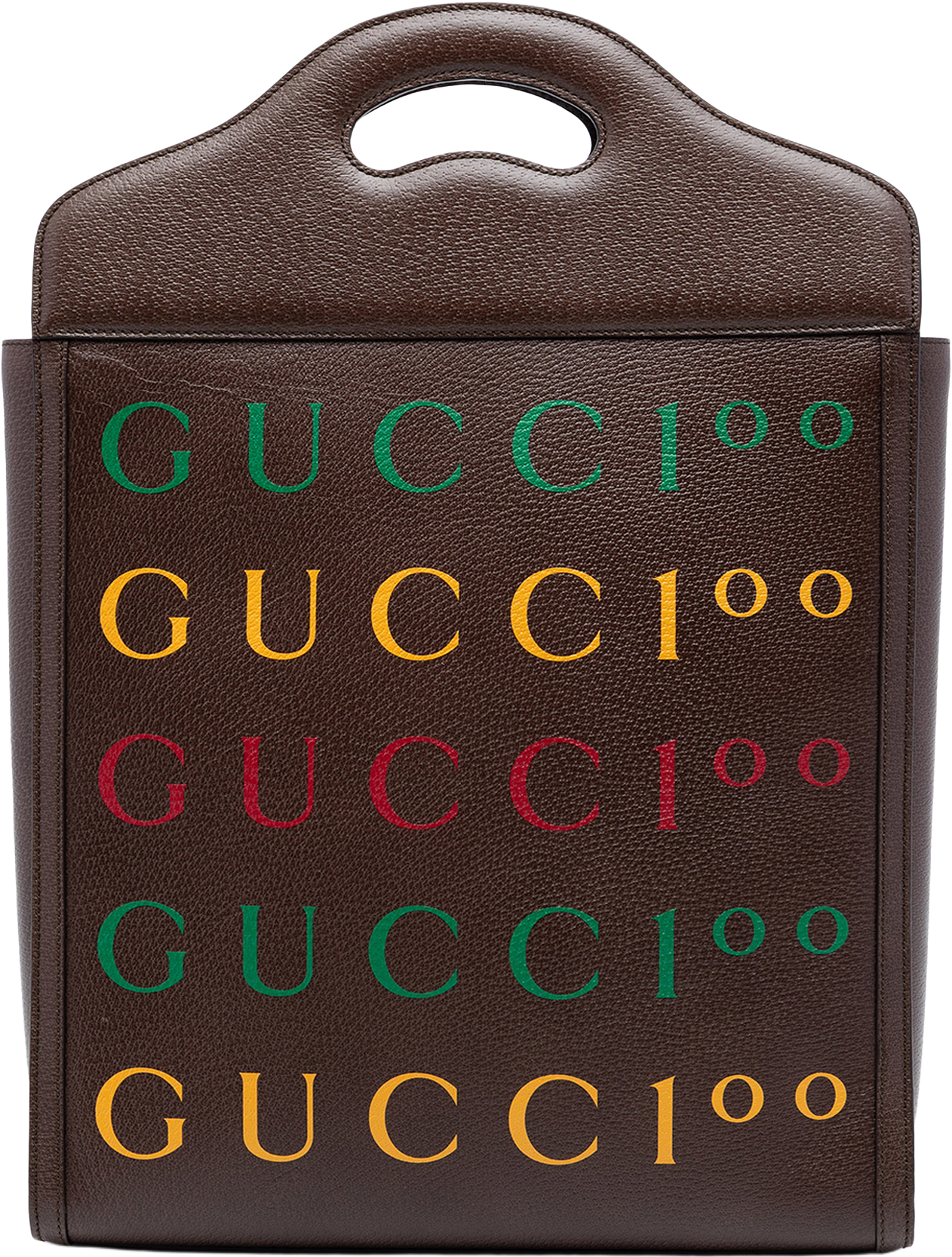 Gucci 100th Anniversary Textured Calfskin Logo Convertible Tote, från Luxclusif, i färgen brown.