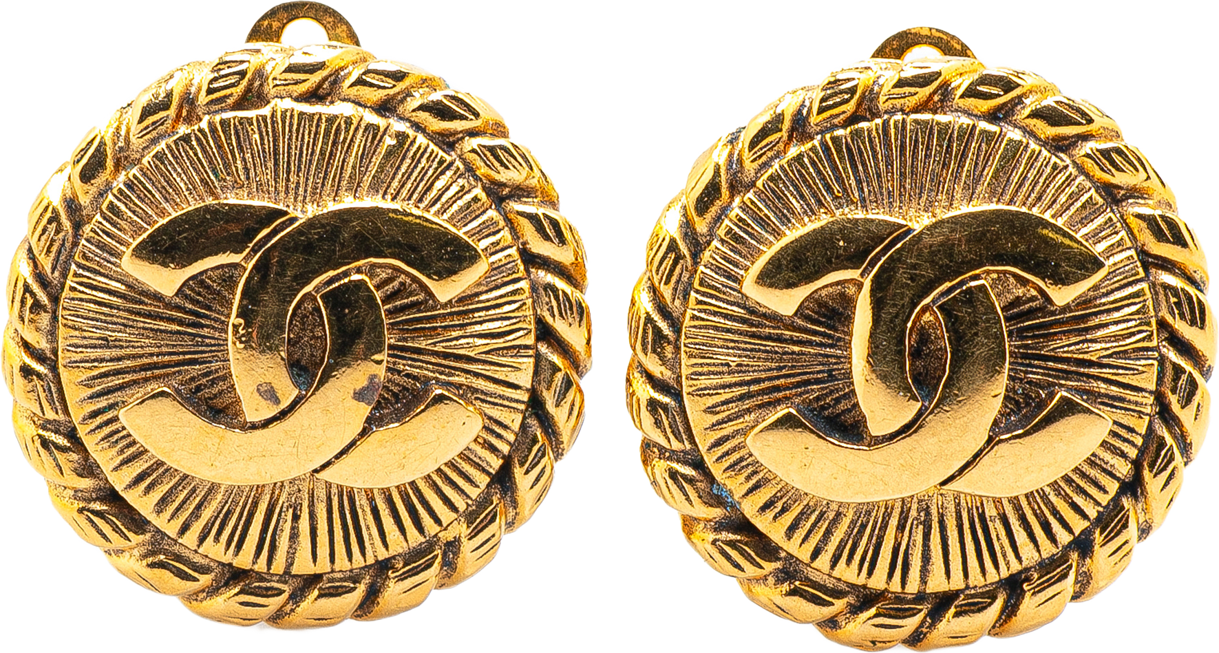 Chanel Gold Plated Cc Round Clip On Earrings