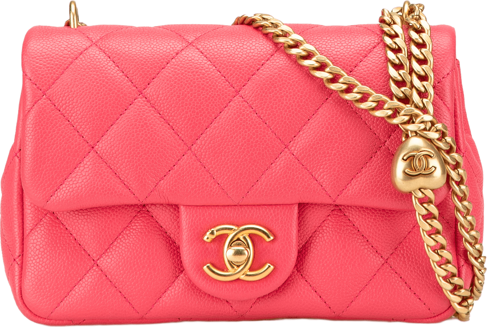 Chanel Mini Quilted Caviar Sweetheart Flap, från Luxclusif, i färgen dark pink.