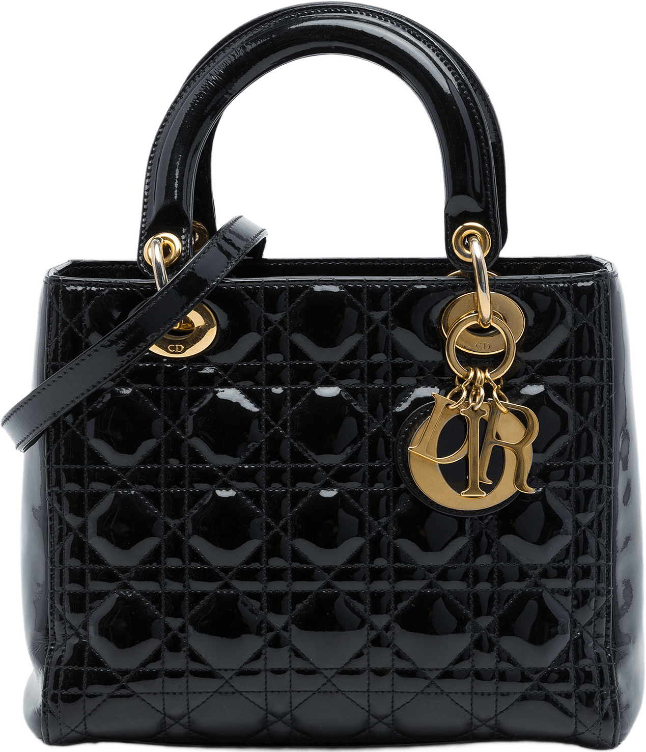 Dior Medium Patent Cannage Lady Dior, från Luxclusif, i färgen svart.