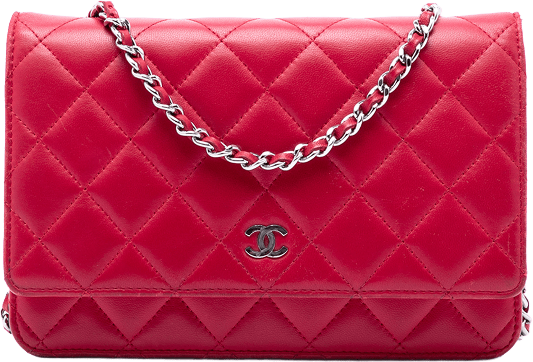 Chanel Cc Quilted Lambskin Wallet On Chain, från Luxclusif, i färgen dark pink.