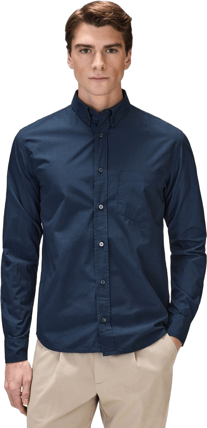 Cotton Poplin Solid Casual Shirt (mylan), från John Henric, i färgen navy blue.