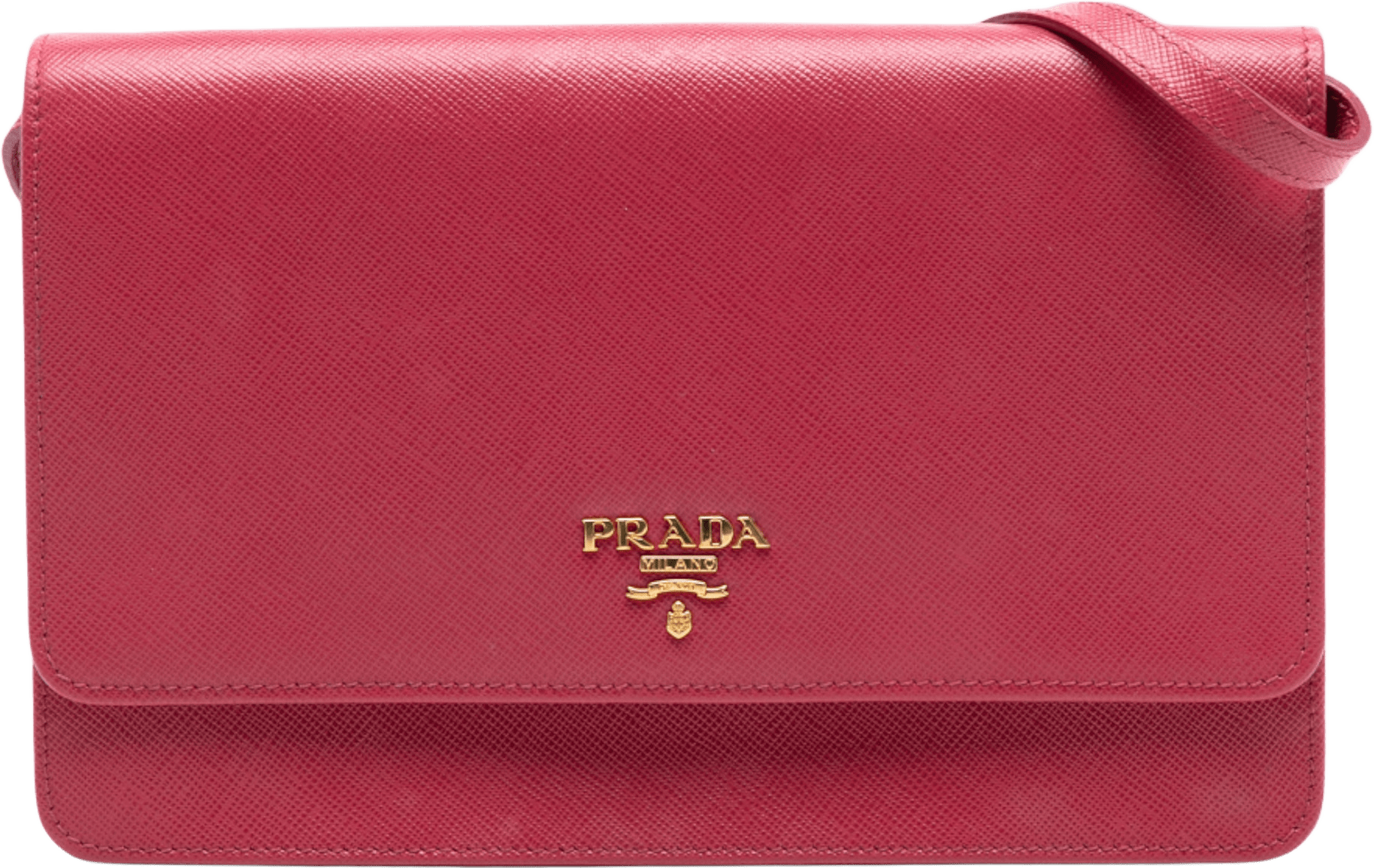 Prada Saffiano Wallet On Strap, från Luxclusif, i färgen dark pink.