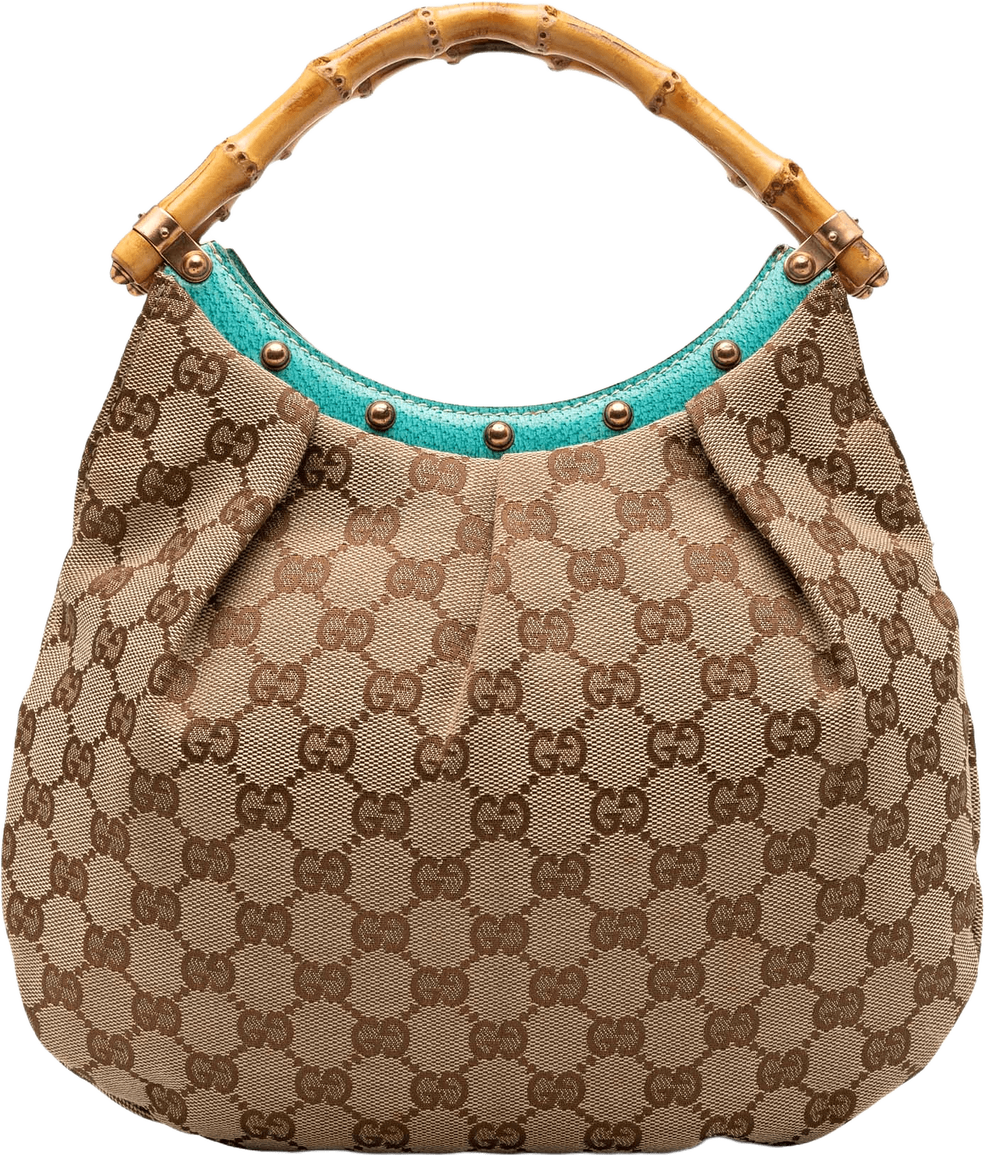 Gucci Studded Gg Canvas Bamboo Hobo, från Luxclusif, i färgen beige.
