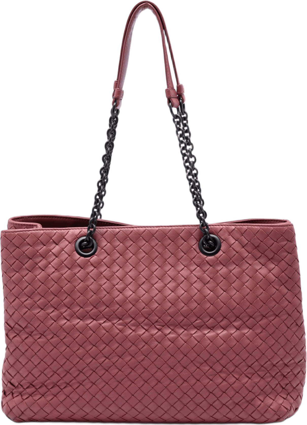 Bottega Veneta Medium Nappa Intrecciato Double Chain Tote, från Luxclusif, i färgen rosa.