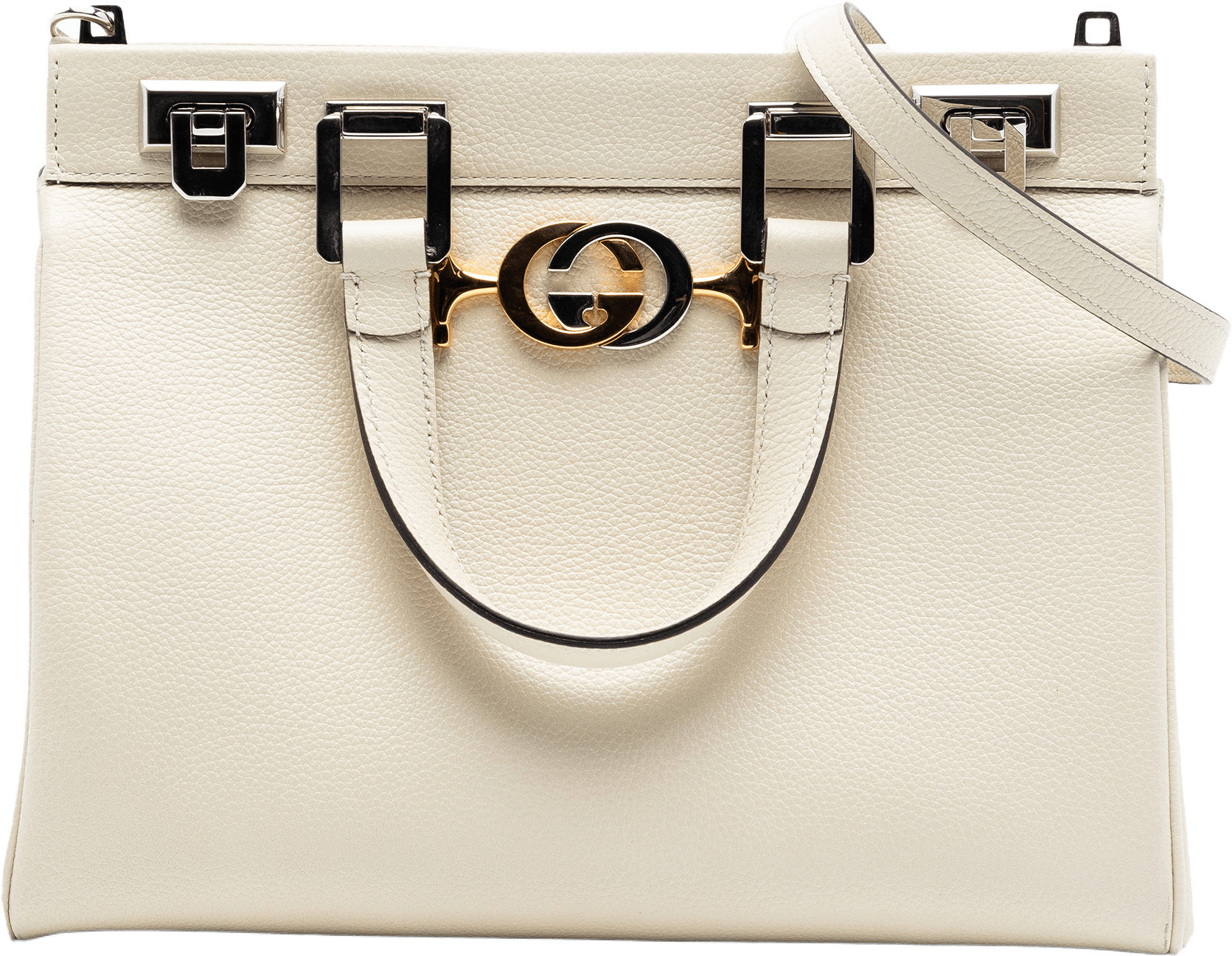 Gucci Small Grained Calfskin Zumi Top Handle Bag, från Luxclusif, i färgen ivory.