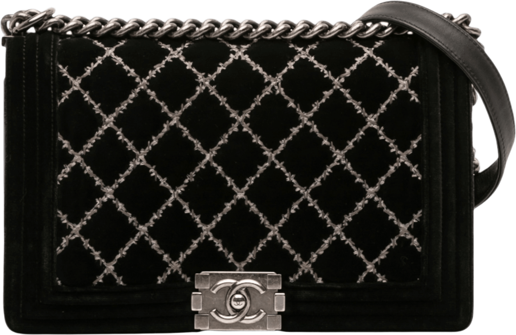 Chanel Medium Quilted Velvet Wild Stitch Boy Flap, från Luxclusif, i färgen black.