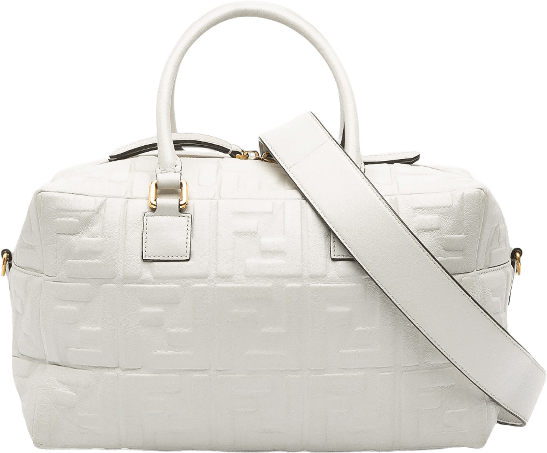 Fendi Zucca Embossed Nappa Ff 1974 Bauletto Piccolo Bag, från Luxclusif, i färgen white.