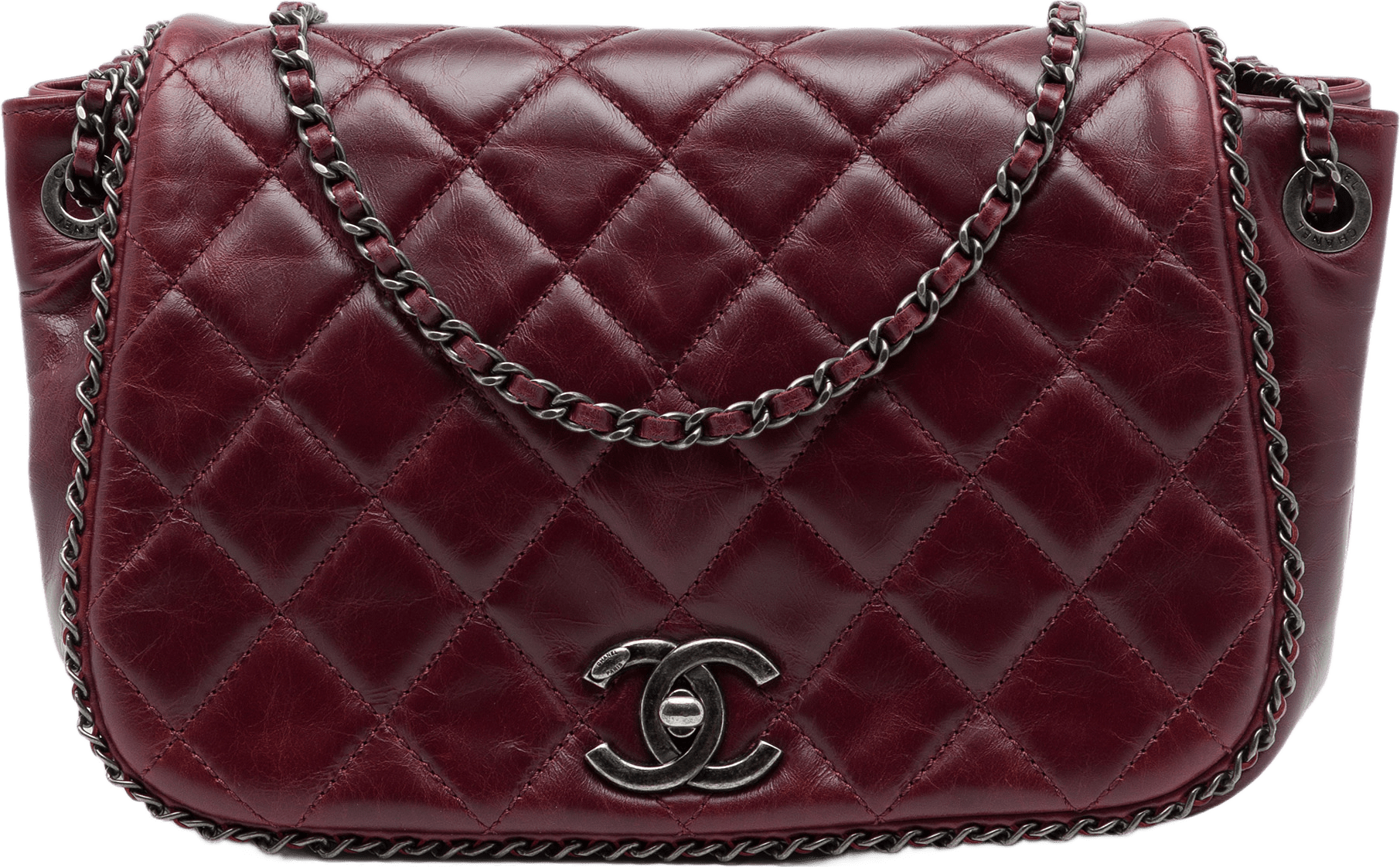 Chanel Small Quilted Calfskin Cc Enchained Accordion Flap, från Luxclusif, i färgen röd.