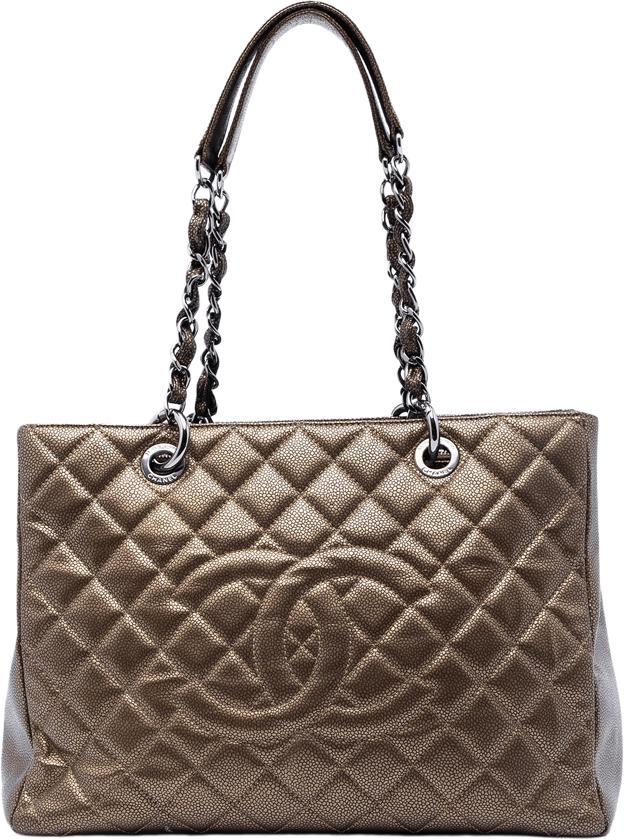 Chanel Metallic Caviar Grand Shopping Tote, från Luxclusif, i färgen bronze.