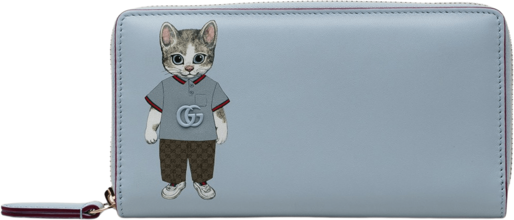 Gucci Yuko Higuchi Calfskin Cat Boris Zip Around Wallet, från Luxclusif, i färgen blå.