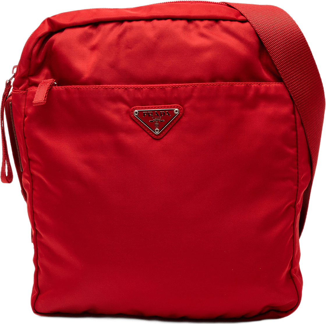 Prada Tessuto Zip Top Crossbody, från Luxclusif, i färgen röd.