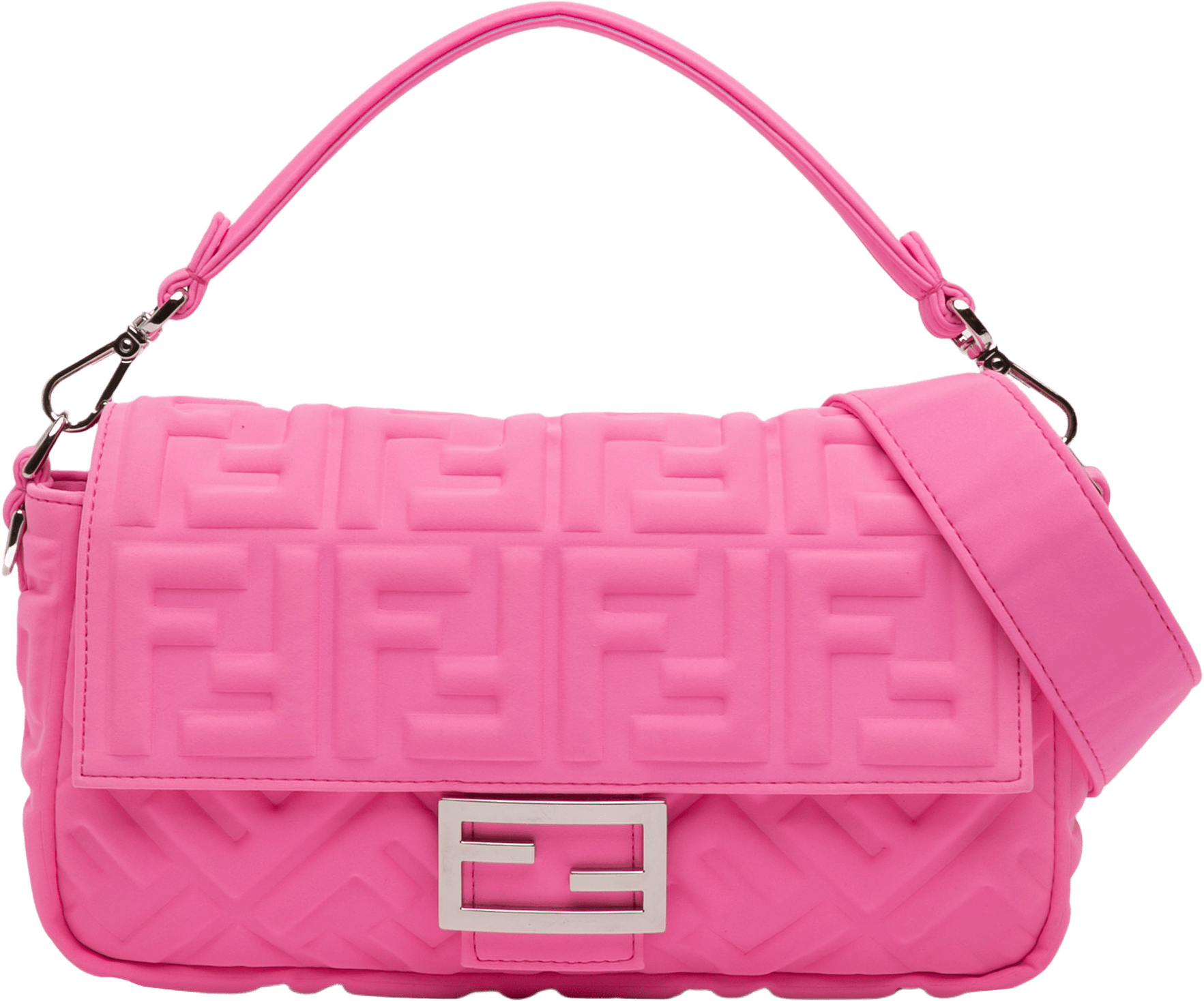 Fendi Medium Embossed Lycra Baguette Satchel, från Luxclusif, i färgen pink.