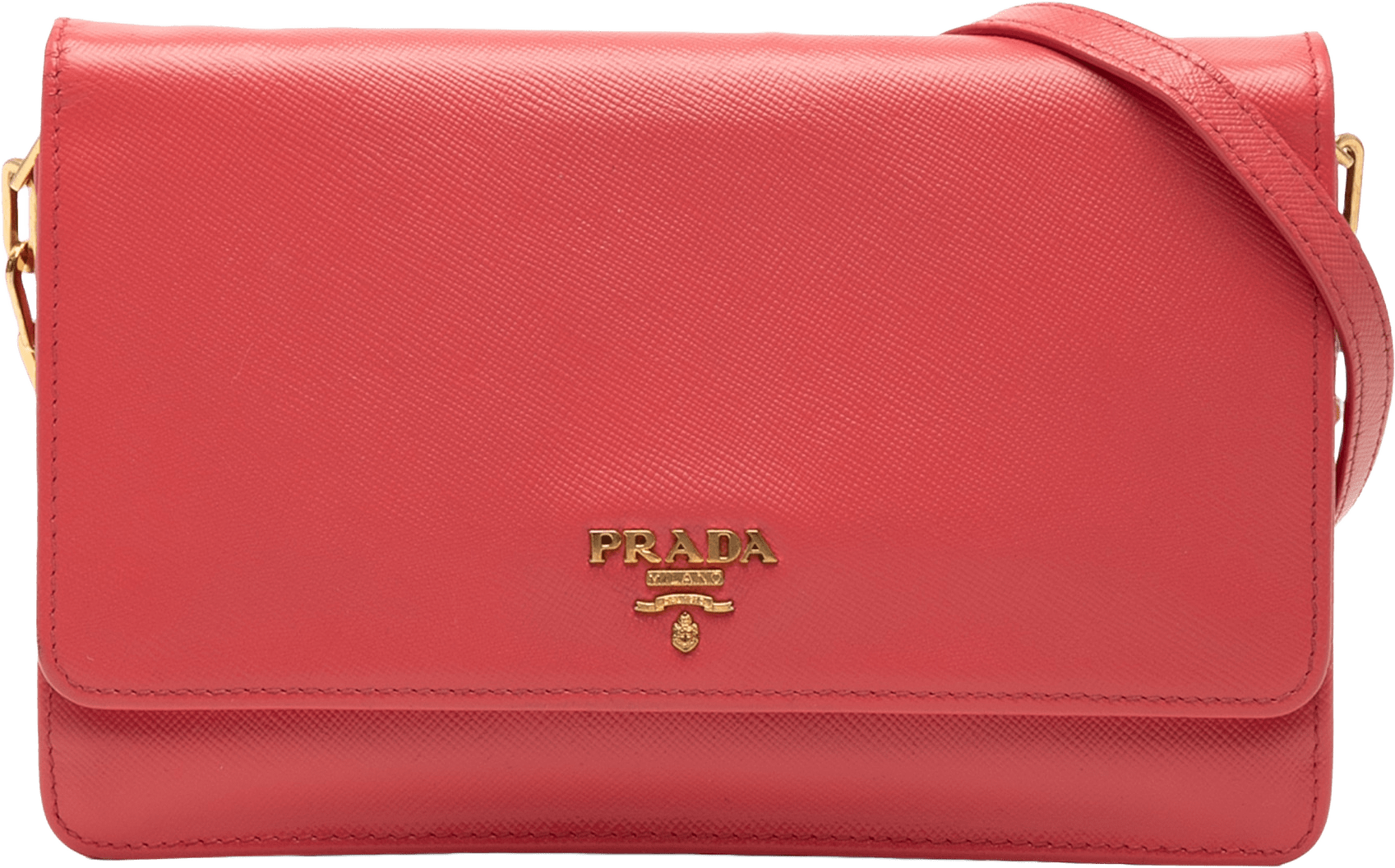 Prada Saffiano Lux Wallet On Chain, från Luxclusif, i färgen blush.