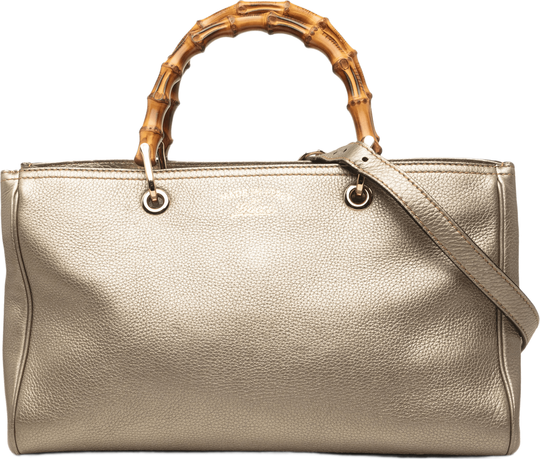 Gucci Medium Calfskin Bamboo Shopper Satchel, från Luxclusif, i färgen guld.